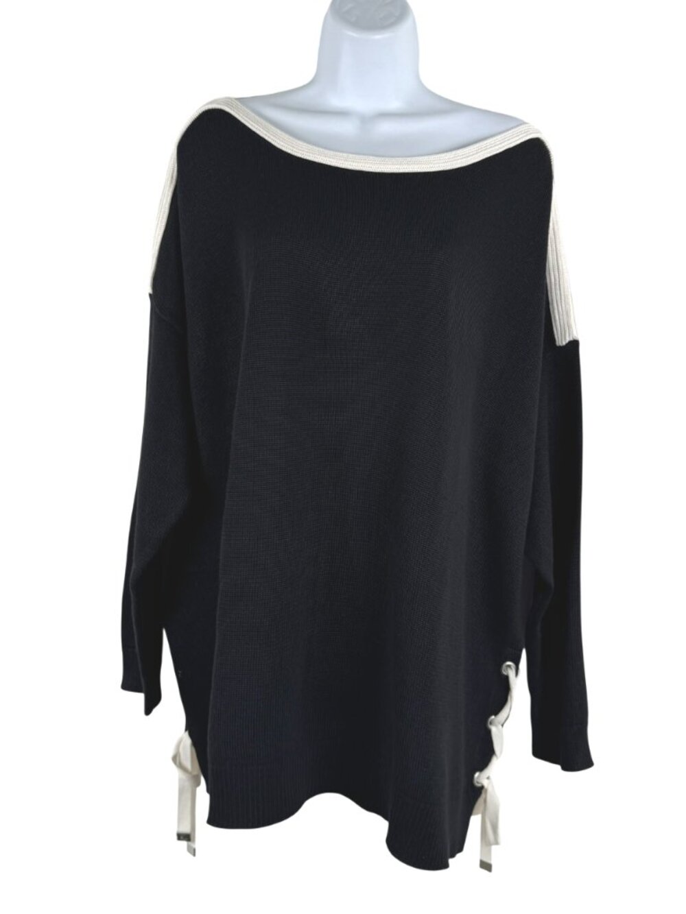 Lauren Ralph Lauren Sweater 3X‎ Black Lace Up Sides Cotton Blend FS-1519